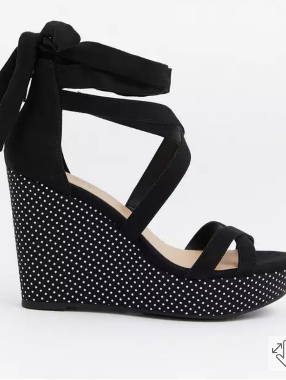 torrid Black and White Polka Dot Wedge Sandals with Ankle Wrap